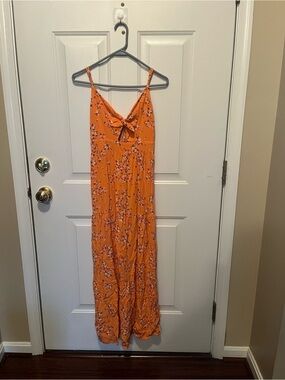 Orange Floral Tie-Front Maxi Dress